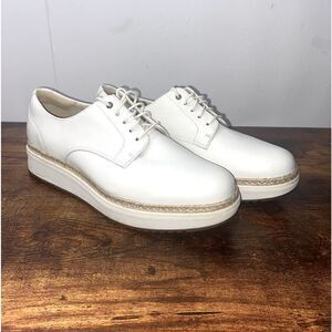 Clarks Teadale Rhea Wm’s Sz 10 White Leather Comfort Lace Up Espadrilles Shoes